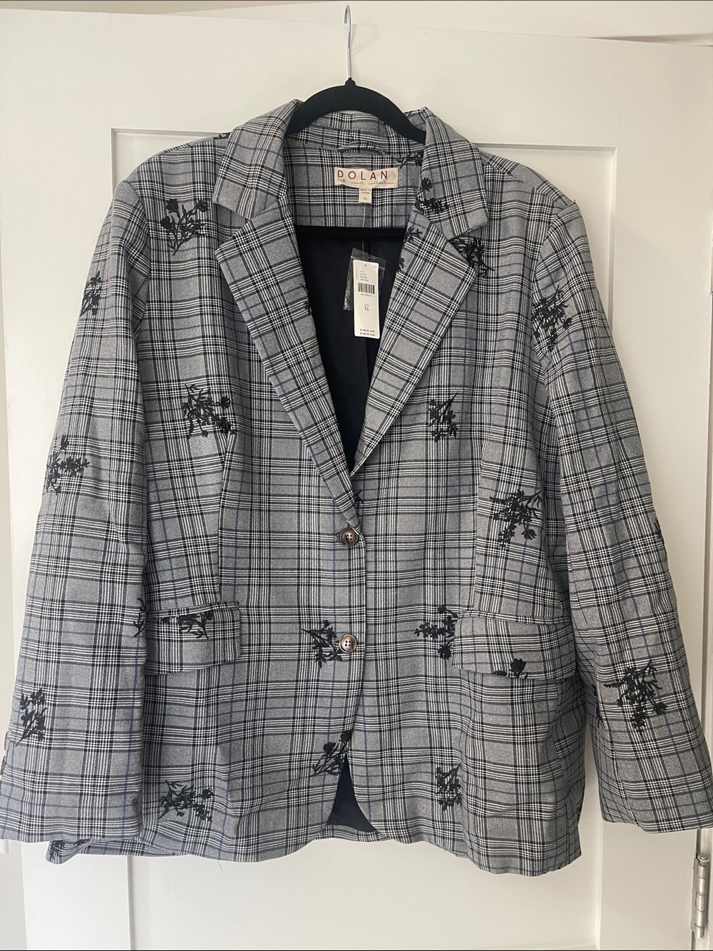 Dolan Black-Accent Gray & blue Plaid Blazer Sz XL NEW w/ Tags
